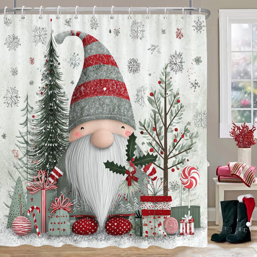 Santa Claus elves Shower Curtain, Bathroom Curtain, Merry Christmas Shower Curtain, home decoration Christmas Curtain with Hook