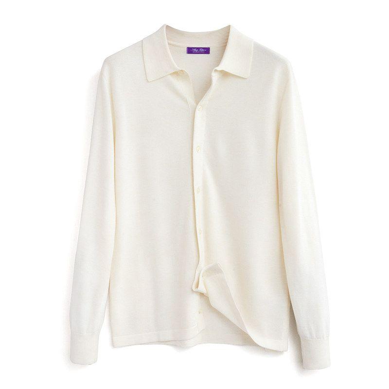 Mulberry Silk Fleece Knitted Shirt Men's Long Sleeve 2024 New Spring and Autumn Knit Foreign Trade Men's Casual Shirt