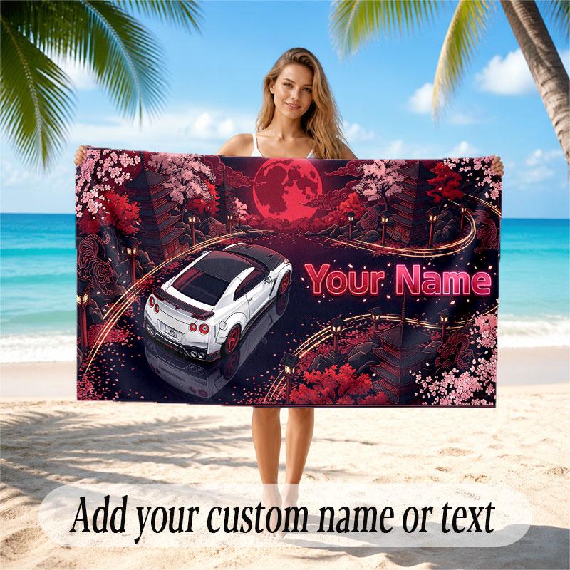 Floral Garden Theme Soft Beach Towel Personalized Custom Name Text Towel Portable for Beach Pool Travel