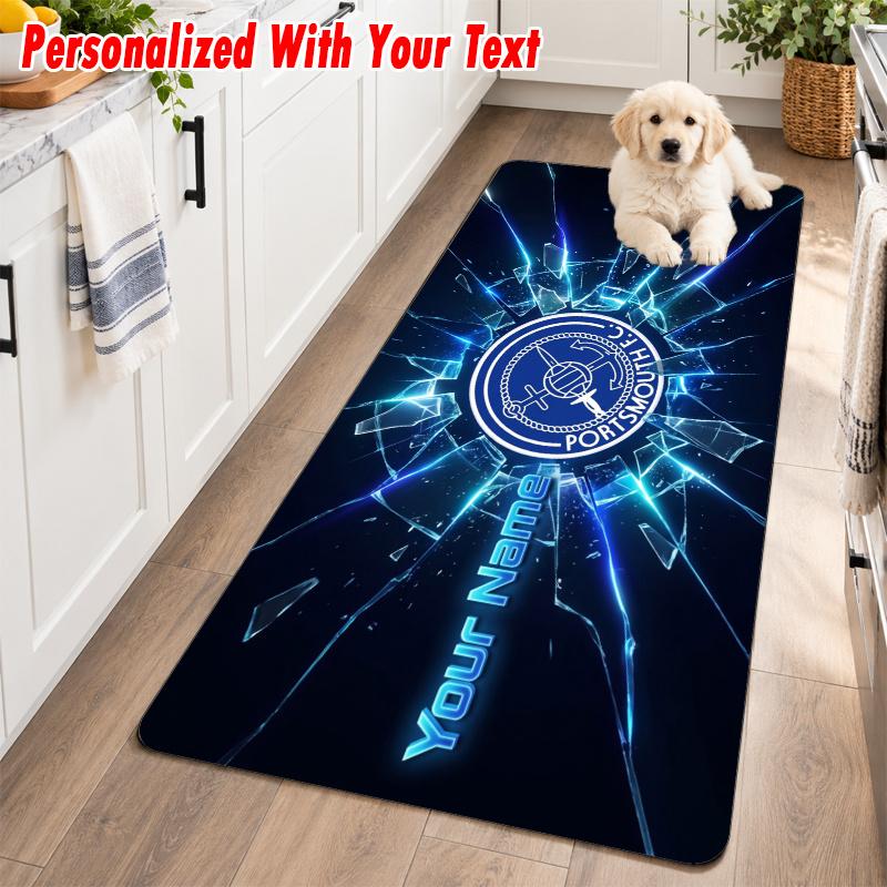 Portsmouth FC Custom Name Flannel Rug Kitchen Mat Non Slip Floor Carpet Personalized Home Decor