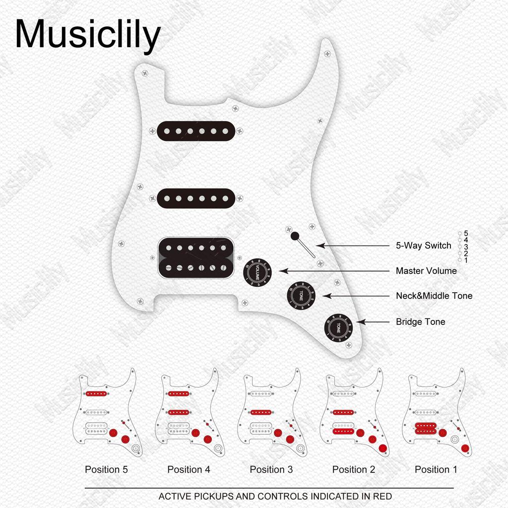 Musiclily Pro SE Prewired Pickguard Alnico 5 Pickup and 5WAY Super Switch Set for ST Strat Electric Guitar 4 Ply Aged White Pearl ST-HSS-60SE