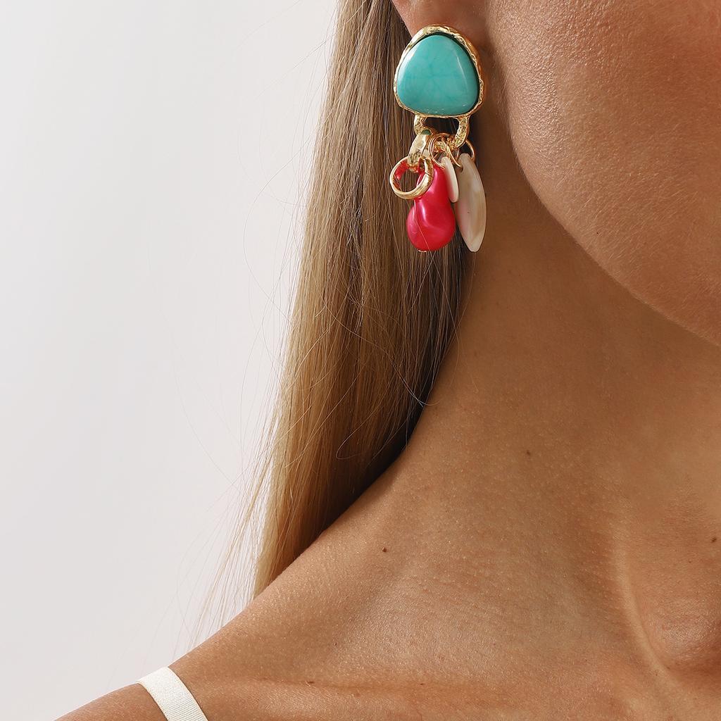 European American Retro Ethnic Style Earrings Za Trend Design Irregular Geometric Resin Beaded Drop Earrings For Women