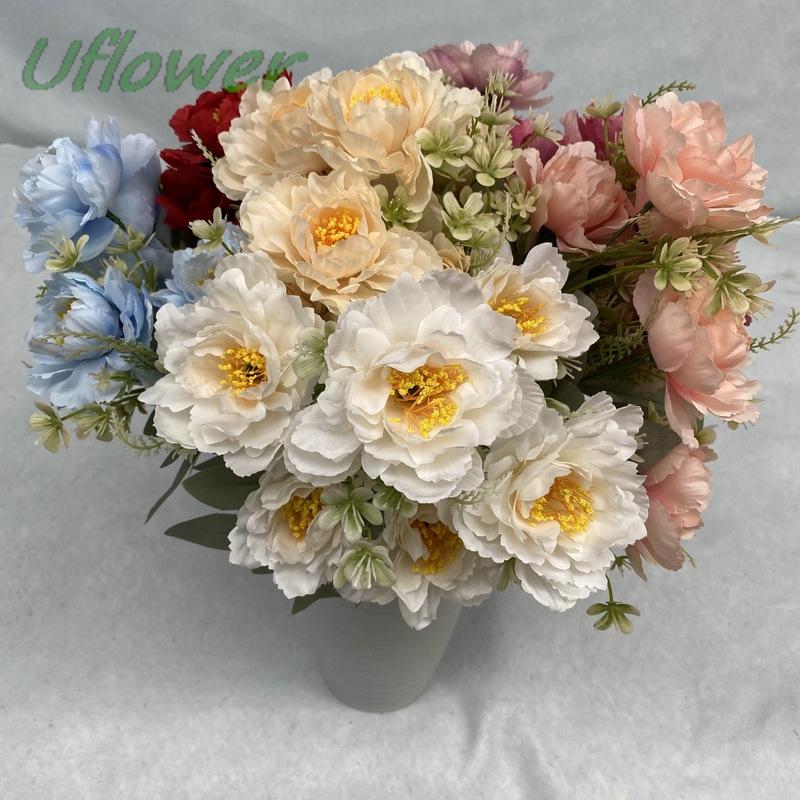 35cm Boho Peony Silk Artificial Flowers Bouquet - 6 Heads High Quality Plastic Fake Flowers for Home Decor And Gifts