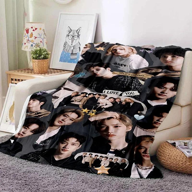 Korea Kpop Stray Kids 3D Singer Soft Flannel Blanket for Beds Bedroom Sofa Picnic,Throw Blanket for Cover Outdoors Leisure Gift