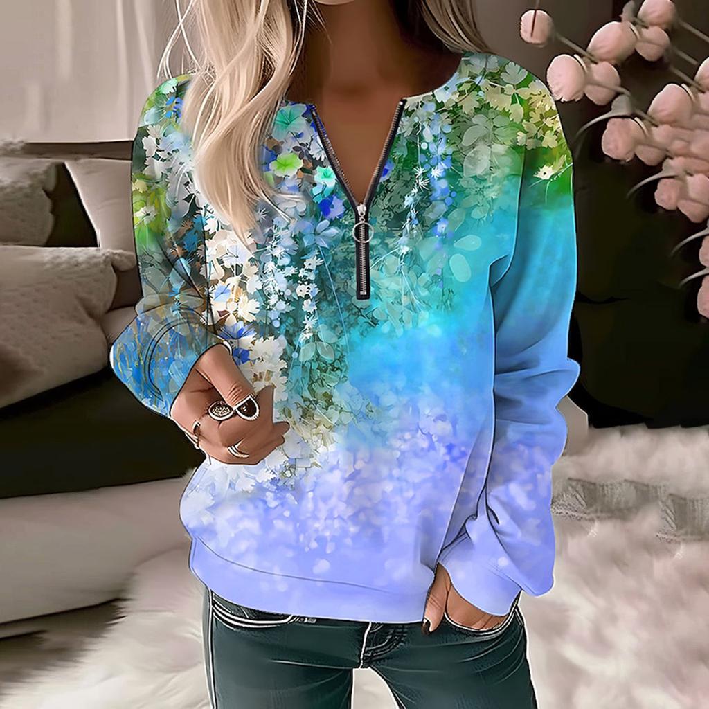 Damskie Bluza Pulower Podstawowy Zamek błyskawiczny ćwiartkowy Żółty Czerwony Niebieski Krawat Ulica W serek Długi rękaw Top Casual Jesień Pulower