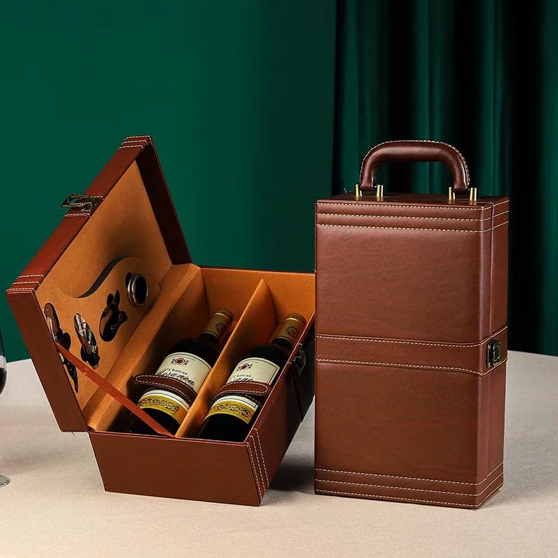 Scatola di Lusso Vintage in PU per Vino Scatola Porta Bottiglie Doppia in Pelle per Vino Rosso Custodia Portabottiglie Decorazione Anniversario Matrimonio Festa