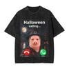 Vintage Washed Tshirt John Pork Holding Niche Ai Baby Funny Halloween Motion Meme Cotton Tshirts Trending Tshirt For Man