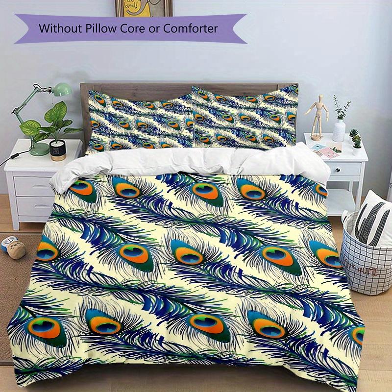 3pcs Animal-themed Peacock Feathers Soft and Comfortable Breathability, Bedding Set, Machine Washable, Suitable for All Seasons143