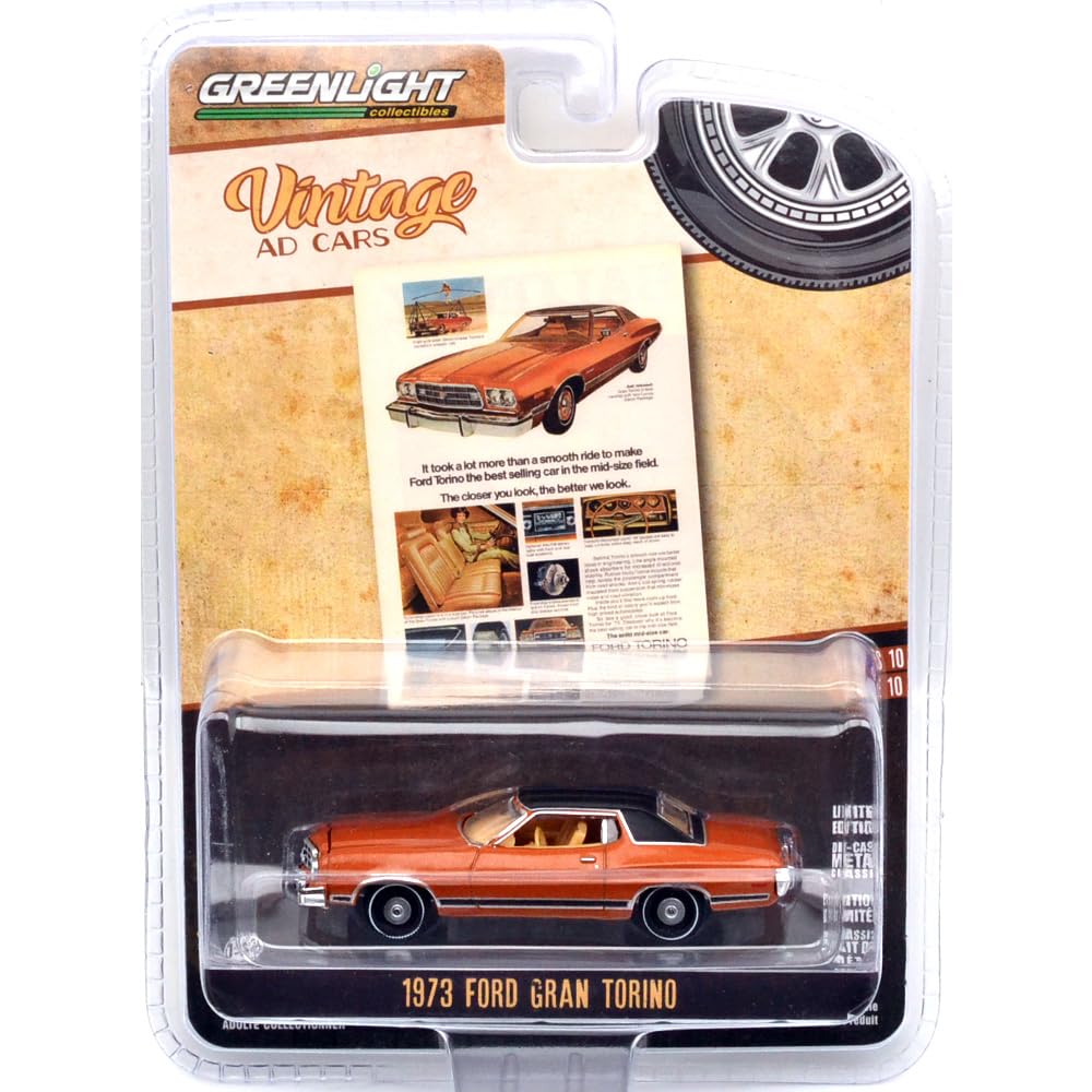 Greenlight 164 SCALE VINTEAGE AD CARS SERIES 10-1973 FORD GRAN TORINO 39140-E