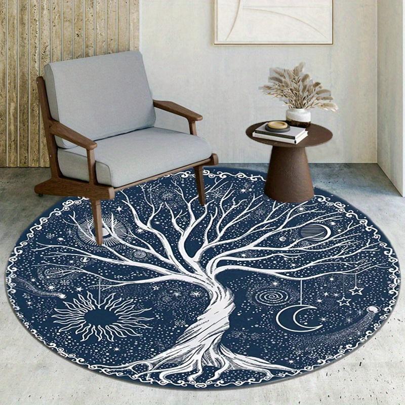 1pc Tree of Life and Sun and Moon Round Rug - Non-slip, fade-resistant polyester floor mat for living room, bedroom
