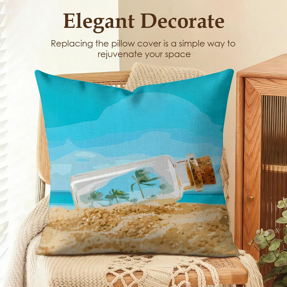 Summer Surfing Ins Art Cushion Cover Natural Linen Organic Fabric Double-Sided Printing Sofa Home Decor Gift Pillow Case
