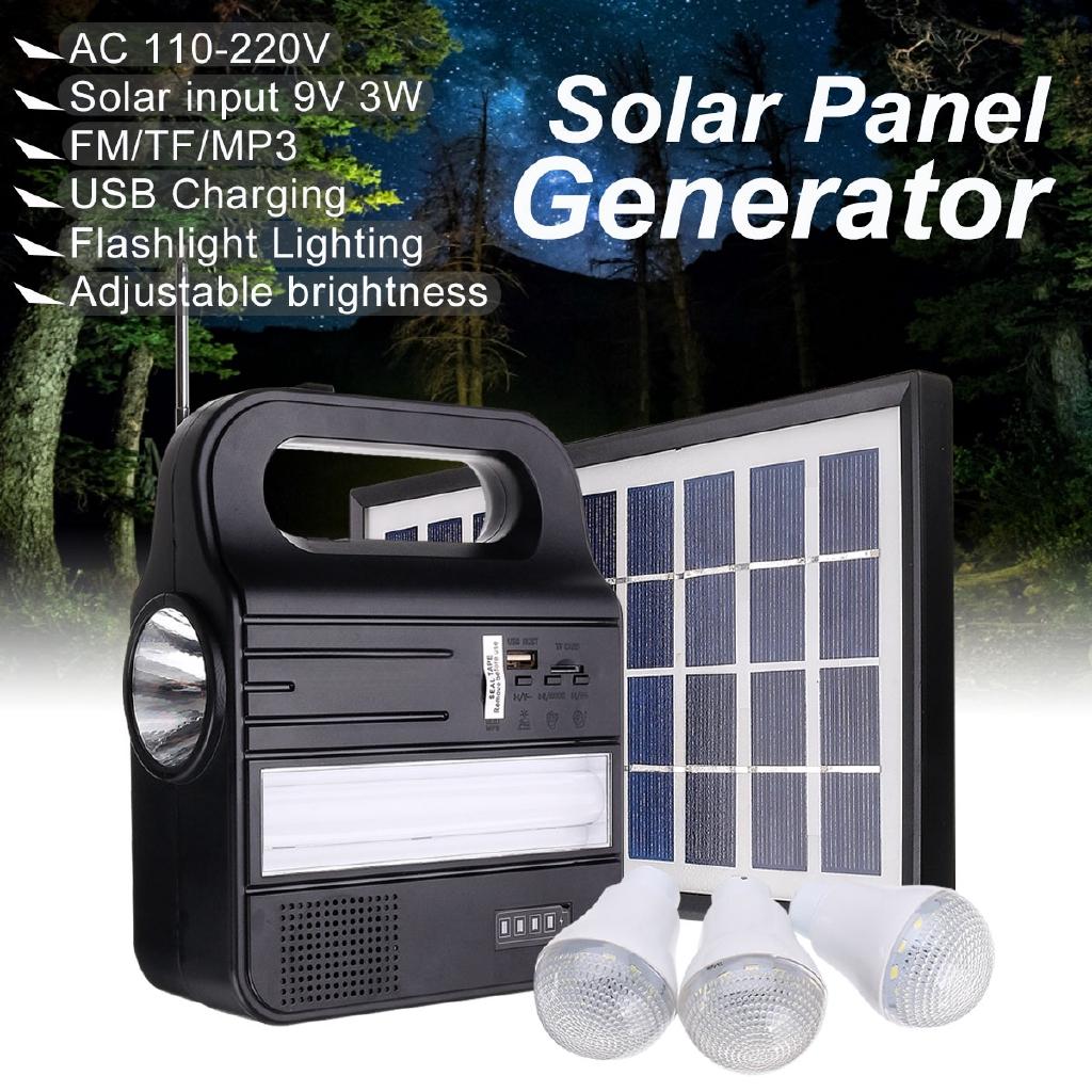 USB Ladegerät Solarmodul Stromspeicher Generatorsystem Kit 3 LED Glühbirnen Licht Tragbar Zuhause Outdoor Stromerzeugung 3W