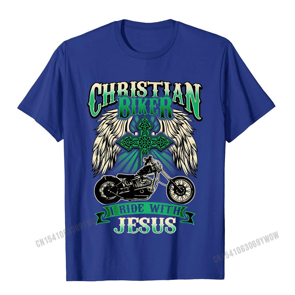 Christelijke Biker Ik Rij Met Jezus Religieuze Achterkant Motorfiets Premium T-shirt Camisas Unisex Geprinte Tops Shirt Voor Unisex Katoen