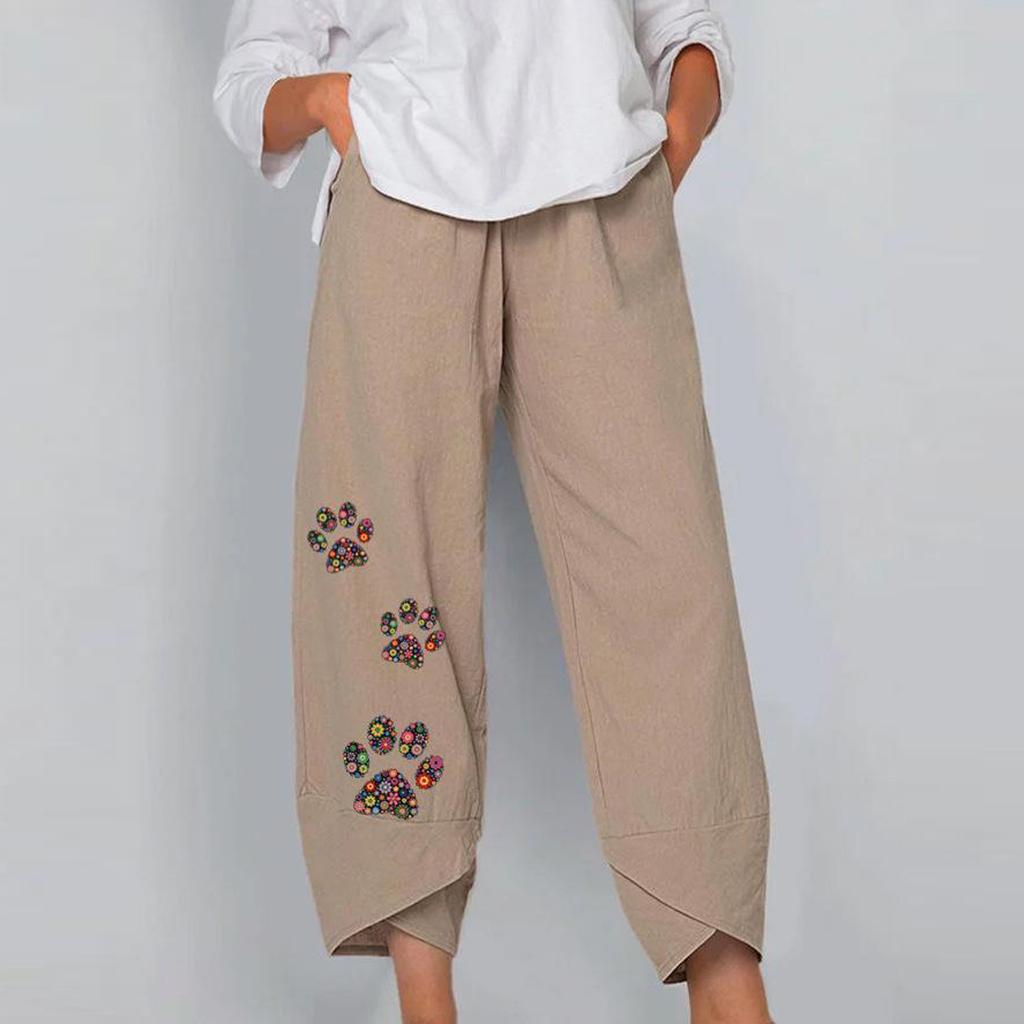 Women's Summer Casual Loose Cotton And Linen Embroidered Wide-leg Pants