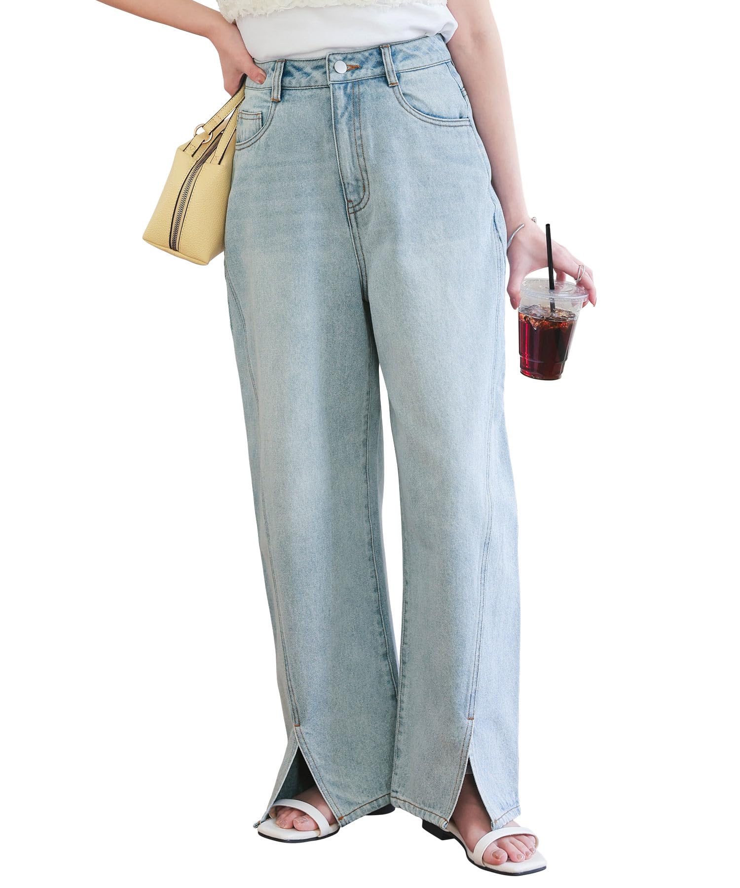 Kobe Lettuce Denim Petite Curved Denim Jeans with High Size Light Blue [Petitle Petitle] Wide-leg Pants, Sizes, Women s Bottoms, Spring/Summer,