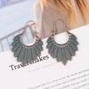 TopHanqi Bohemian Ethnic Bronze Green Leaf Tassel Drop Hanging Earrings Women Statement Gypsy Zircon Earring Femmes Pendientes