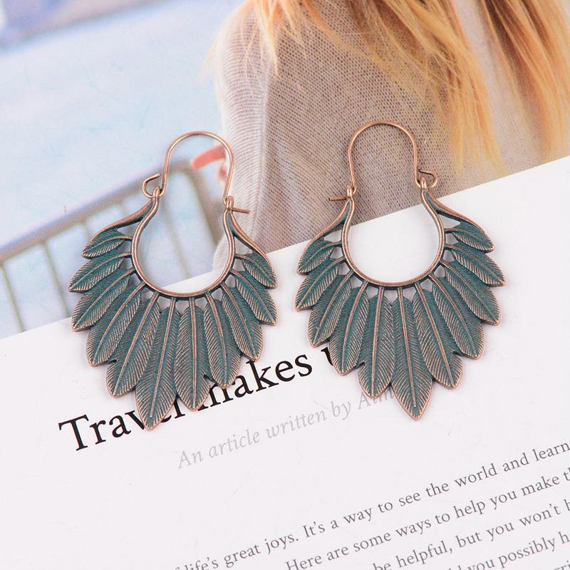 TopHanqi Bohémské Etnické Bronzové Zelené Listy Střapcové Visací Náušnice Dámské Výrazné Cikánské Zirkonové Náušnice Femmes Pendientes