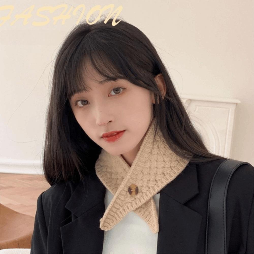 Windproof Wool Knitted Scarf Thickened Women Winter Neckerchief Retro Cross Neck Warmer  Outdoor