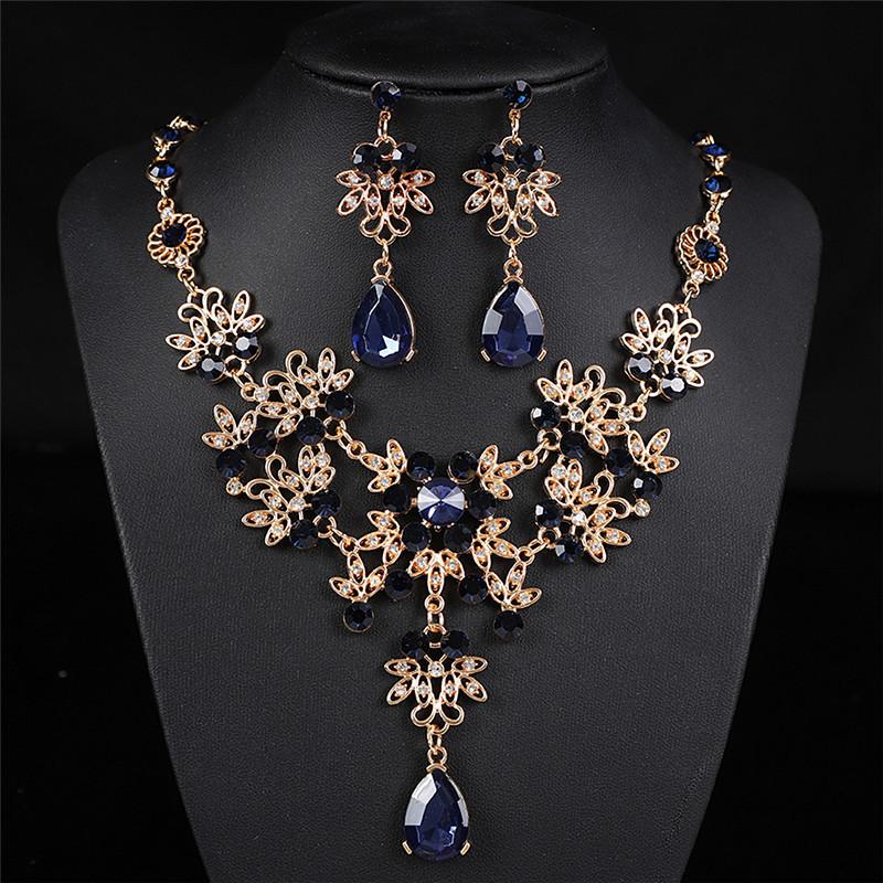 Fashion Necklace And Earrings Set - Leaf And Droplet Wedding Set - Bride's Jewelry Set