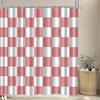 1pc Pink and white checkered shower curtain, polyester fabric, with hooks - machine washable, suitable for bathroom decor.