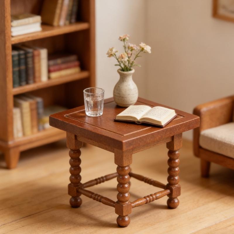 Simulation Miniature End Table 1/12 Scale Doll House Living Room Accessories Natural Finish Furniture for Room Decors
