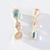 Pinkdudu Romantische 3 Farbe Strass Kupfer Tropfen Ohrringe Mode Rosa Blau Asymmetrische Lange Ohrring für Frauen Schmuck PD1313