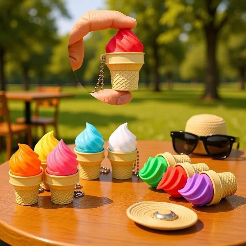 10/1pcs Candy Colored Ice Cream Decompression Button Keychain Cute Cone Series 3D Printed Pendant