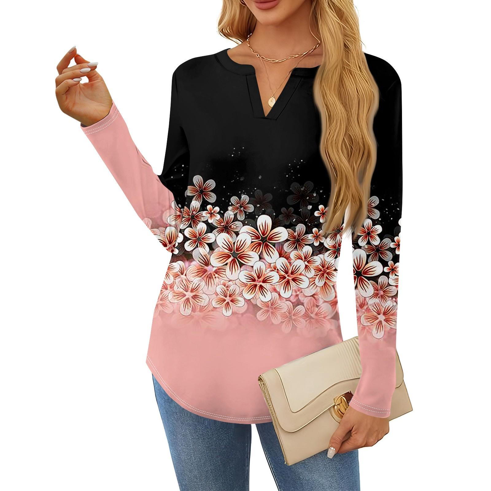 

Женская футболка с принтом, длинный рукав, повседневная, выходного дня, модная, базовая, с V-образным вырезом, обычная, топ XL арбуз красный