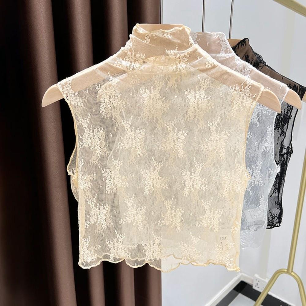 

Slim Mesh Base Layer Top Gauzy Detachable False Collar Vest Fake Lace Floral Collar Versatile XL бежевий