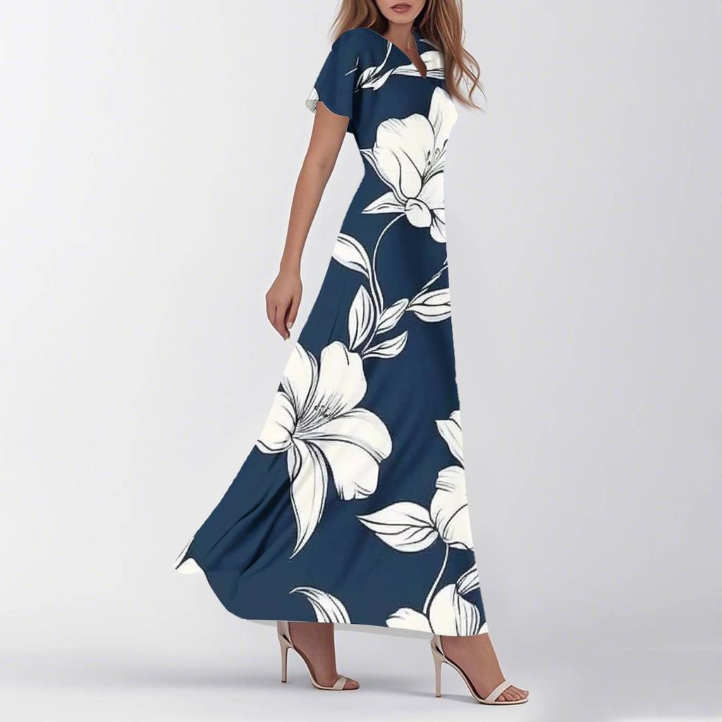 Dámské letní ležérní móda retro květinové šaty s výstřihem do V, krátkým rukávem