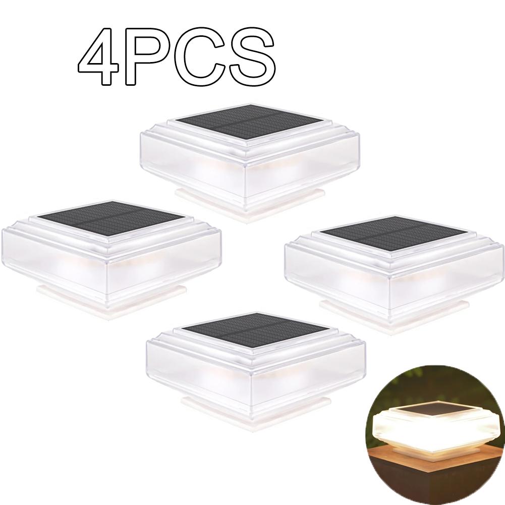 Solar Post Lights Clear Lampshade Waterproof Solar Deck Fence Cap Light Warm Light Outdoor Square Street Lamp For Garden Patio