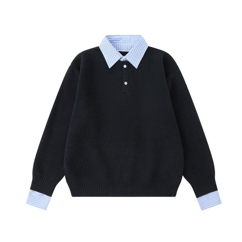 Dream Made Preppy Style Fake Two-Piece Polo Shirt Cable Knit Sweater Men's Autumn and Winter Old Money Knit Top