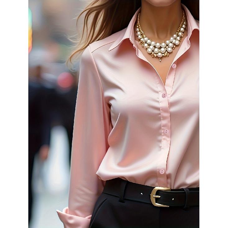 

French-style pink Polo collar long-sleeve shirt, unique design for professional work attire XXL рожевий