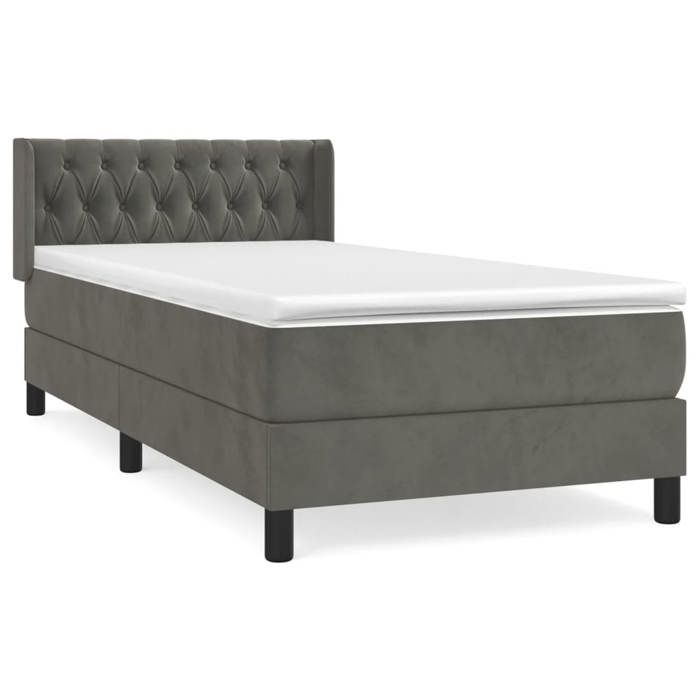 3131118 vidaXL Divan Bed and Mattress Dark Grey 90x200 Cm Velvet
