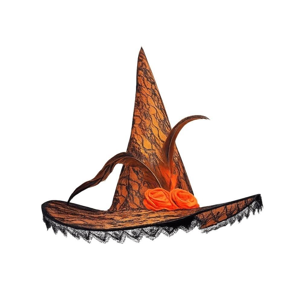 Lace Halloween Witch Hat Foldable Feather Halloween Cap Creative Flower Wizard Cap  Halloween Party