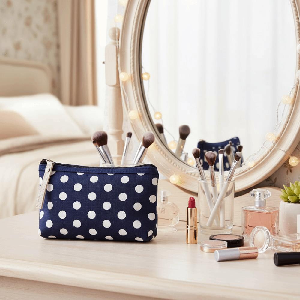 Kleine Frische Leinwand Punkt Make-up Tasche Tragbar Einfach Reise Aufbewahrungstasche Hautpflege Aufbewahrung Reißverschluss Münzbeutel Kosmetik Organisation