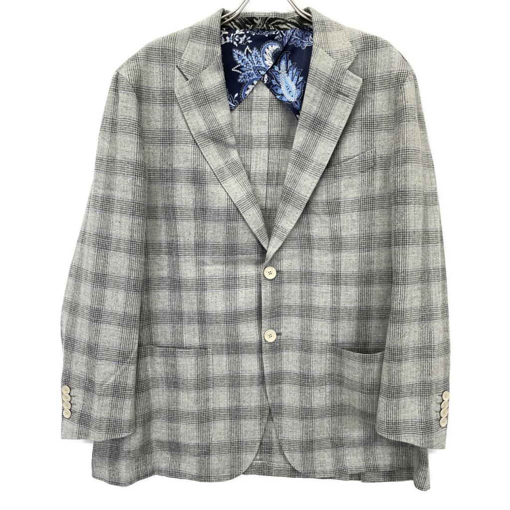 ETRO 2010 Gray Silk Linen Wool Glen Check 2B Tailored Jacket Jacket 60 grayUsed