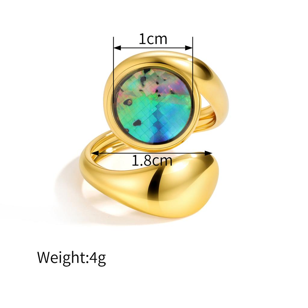 Stainless Steel Vintage Irregular Geometric Rings for Women Statement Retro Inlaid Shell Adjustable Open Ring Daily Jewelry Gift