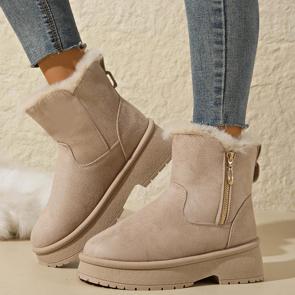 Faux Suede Fluffy Side Zipper Snow Boots Women  Winter Warm Fur Platform Ankle Boots for Women Cozy Non Slip Cotton Shoes