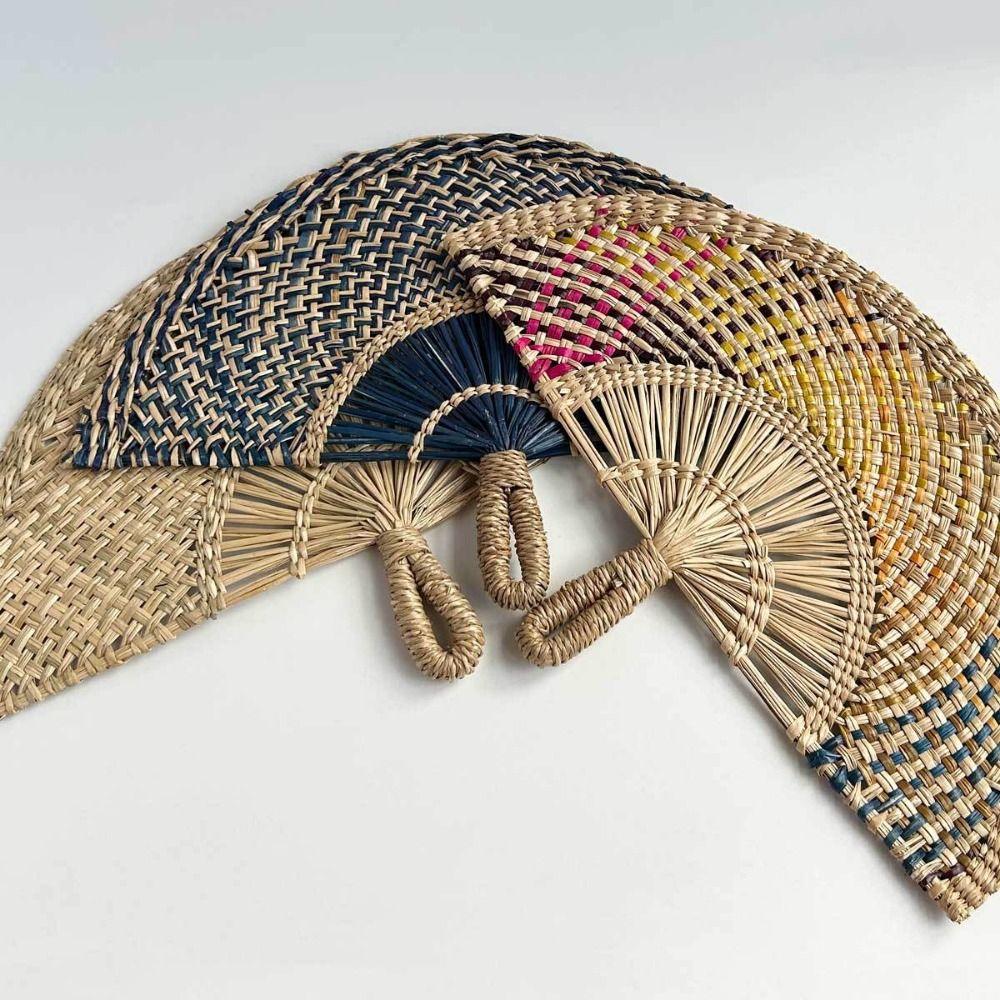 Bohemian Decorative Handmade Fan Vintage Hand Braided Fan Vintage Hand-woven Straw Fan Home Decor