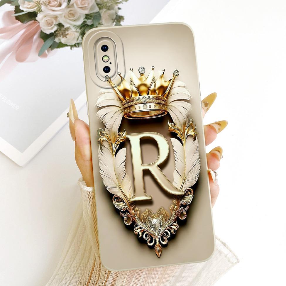 For iPhone X A1865 Phone Case For iPhone XS A2097 Cover Luxury A-Z Letters Fashion Crown 2D Painted Silicone Casing