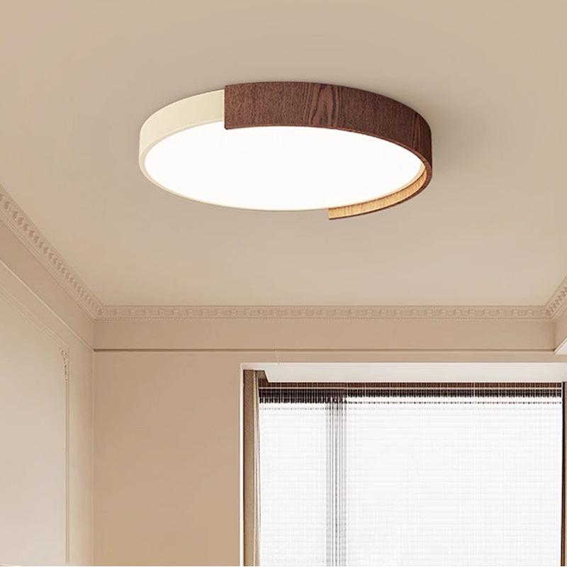 Full Spectrum LED Ceiling Lamp - Wabi-Sabi Style Retro Walnut Rectangular Light for Bedroom and Living Room.