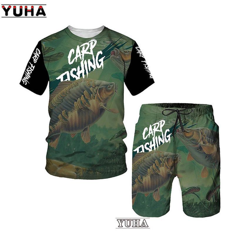 Karpfen Angeln 3D Gedruckt Sommer Lustige T-shirt Shorts Set männer Sportswear Trainingsanzüge O Hals Kurzarm Coole Männer der Kleidung