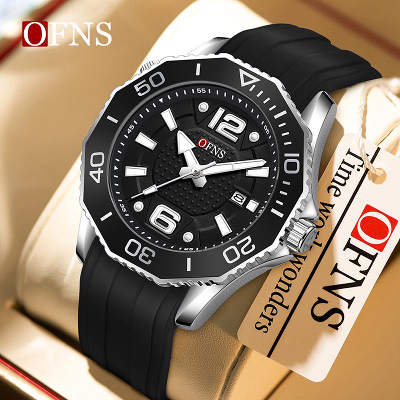 OFNS Men's Rotating Bezel Quartz Watch: 3D Numerals, Waterproof, Steel Strap, Ideal for Business & Commuting