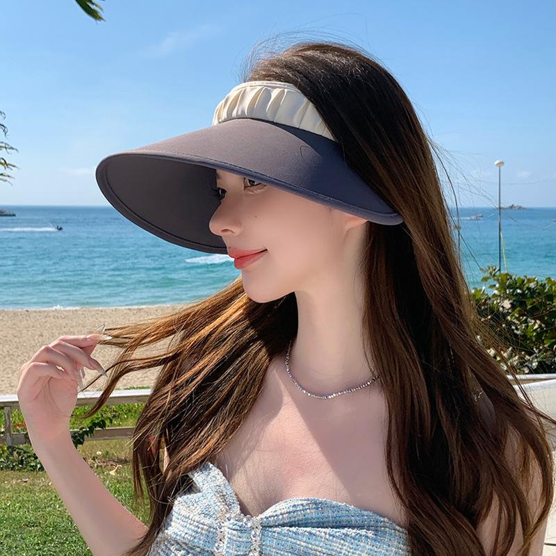 8523 hat women's fashion pleated empty top hat summer outdoor play visor hat big brim sun hat