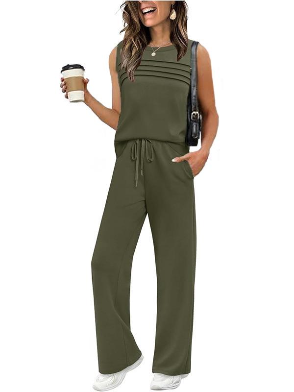 2026 Spring/Summer Women s Casual Pleated Vest Top Two-Piece Set XL