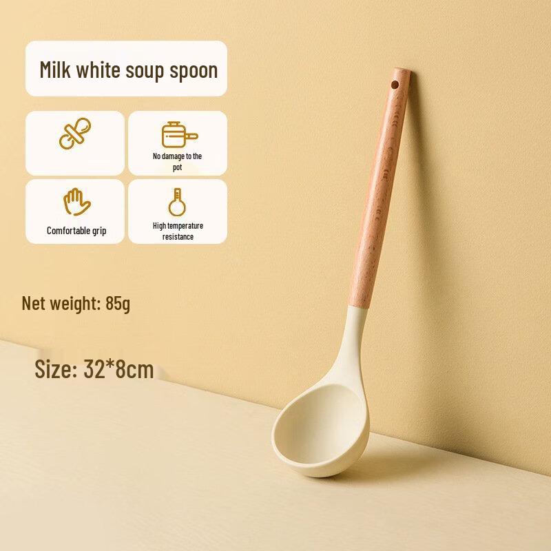 

ZISIZ Wooden Handle Silicone Soup Ladle 6-Pack