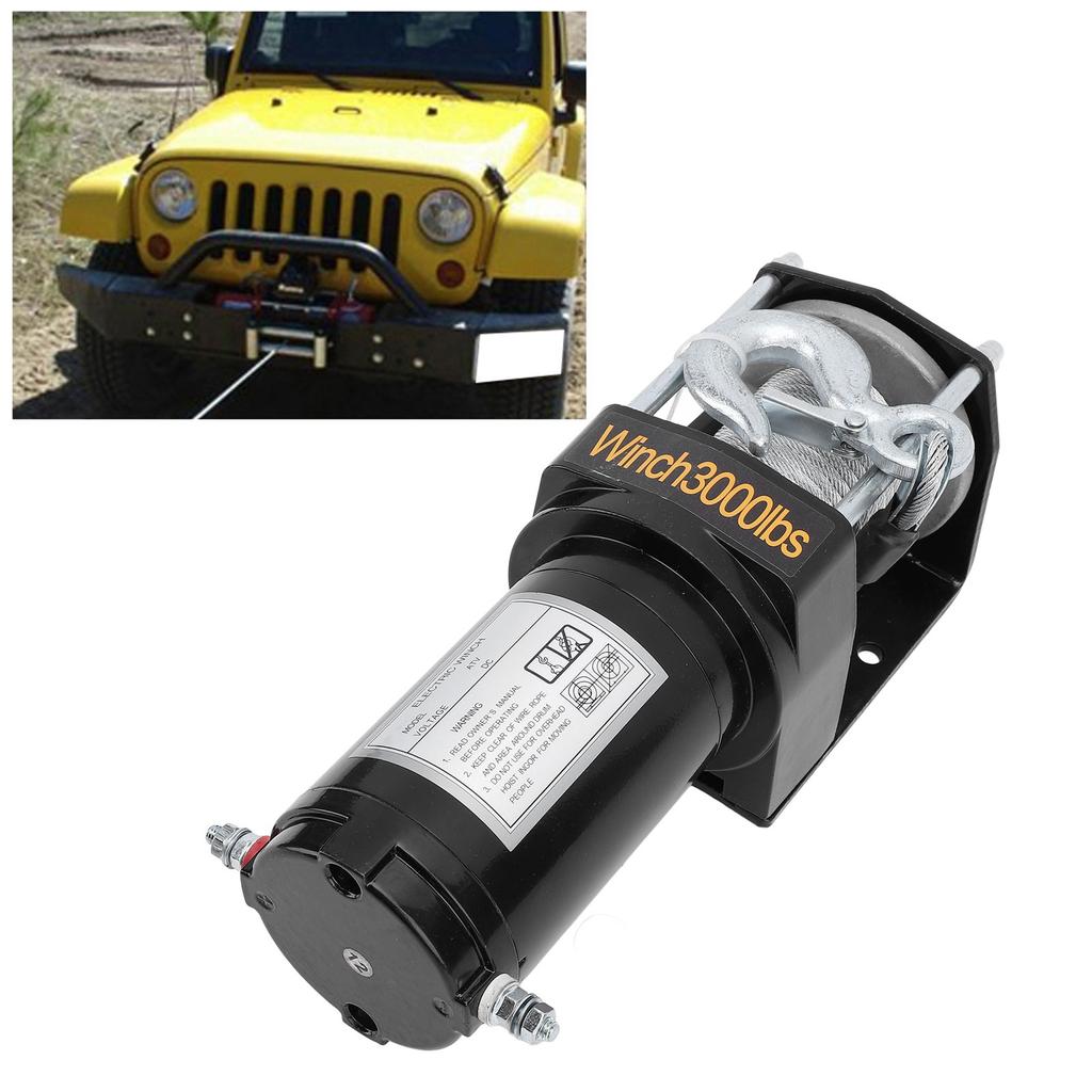 12V 3000lbs Load Bearing Electric Winch Kits Strong Torsion 1KW Trailers Towing Load Up Winch for Off Road Vehicles