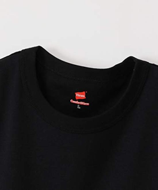 Hanes Warm Thick Inner Long Brushed Fleece Black to Japanese Size Men's Innerwear, Shirt, Sleeve, 100% Cotton, Lining, HM4-Q506A, (Equivalent L)