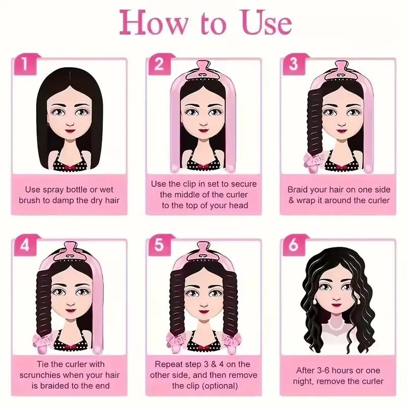 3/5/8pcs No-Heat Curling Iron Set with Satin Sleep Cap Hair Clips Comb Hair Tie Women's Heatless Overnight Styling Tools